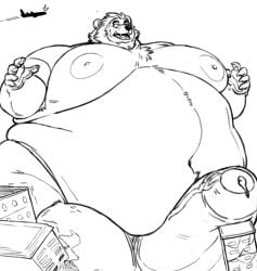 anthro areolae balls bear beard belly belly_button big_belly big_moobs big_nipples black_and_white chest_tuft city destroyed_building destruction fat foreskin furry hair huge_balls huge_belly huge_cock hyper hyper_balls hyper_fat hyper_penis low-angle_view macro male male_only mammal moobs n-bear nipples overweight overweight_anthro overweight_male penis plane precum shocked shocked_expression sweatdrop unknown_artist ursid ursine veiny_penis