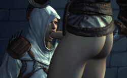 2boys 3d_(artwork) altair_ibn_la-ahad ass assassin's_creed blowjob fellatio gay gay_blowjob gay_domination hand_on_head oral oral_sex saliva_on_penis sex tears templar yaoi