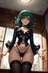 1girls ai_generated ass_visible_through_thighs corset female goth goth_girl gothic_lolita hip_dips lingerie one-punch_man panties slutty_outfit solo standing tagme tatsumaki thigh_gap thighhighs thin_waist vertiloart