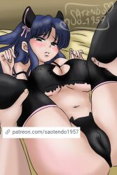 akane_tendo blue_hair bra female panties ranma_1/2 saotendo1957 small_breasts stockings