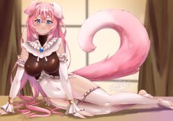 1girls blue_eyes dog_ears dog_girl female pink_hair solo virtual_youtuber vyugen yuniiho_(character)