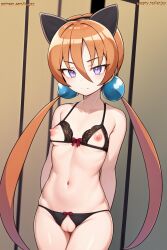 ai_generated alisa_southerncross animal_ears cat_ears crotchless_clothes crotchless_panties keroro_gunsou lenjoy nipples nude orange_hair outdoors pussy sitting small_breasts tied_hair tiny_waist twintails watermark