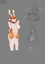 anthro antlers big_breasts bodily_fluids breast_play breasts brown_body brown_fur brown_hair closed_eyes cum cum_covered deer duo female fur genital_fluids hair hi_res horn laffulaffubread male male/female mammal messy paizuri sex short_stack sketch_page slightly_chubby solo_focus text titfuck titjob