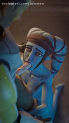 1boy 1girls 3d aayla_secura airress3d_(3d-modeller) blowjob blowjob_face blue_skin clone clone_wars commander_bly female male nude nude_female penis star_wars tommesr_(artist) twi'lek