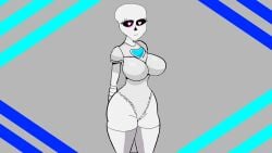 alpha_sans alphatale background blue_background breasts character female female_only heart-shaped_pupils leggings mittens panties rule_63 sans sans_au skeleton skeleton_human skeletonhuman skeletons sweating thick_ass thick_legs thick_thighs undertale_au undertale_fan_character white_body white_skin
