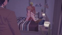 1girls 2boys 3d animated bed bedroom brown_hair caught caught_in_the_act cheating cheating_girlfriend cuckold cuckolding dark-skinned_male dark_skin doki_doki_literature_club female from_behind grabbing_hand green_eyes holding_hands interracial koikatsu light-skinned_female light_skin male monika_(doki_doki_literature_club) mp4 netorare no_sound ntr on_bed sex spexlimt tagme vaginal vaginal_penetration vaginal_sex video watching