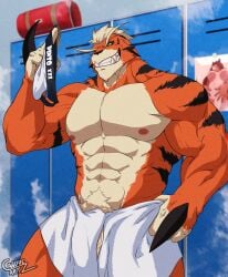 1boy 2023 abs alien anthro appoplexian barazoku ben_10 biceps black_stripes c_andreartz cartoon_network fangs felid fur furry gay hi_res highres jockstrap looking_at_viewer male male_focus male_nipples male_only mammal manly muscles muscular muscular_anthro muscular_arms muscular_male nipples orange_body pantherine pecs penis rath snarling solo solo_male stripes teeth teeth_visible tiger vein veiny_penis