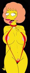 breasts croc_(artist) erotic_costume female maude_flanders milf orange_hair seducing seduction seductive seductive_eyes seductive_gaze seductive_look seductive_mouth seductive_pose seductive_smile semi_nude the_simpsons yellow_body yellow_skin