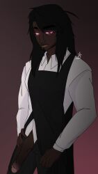 apron black_cock black_hair dark-skinned_male long_hair male_only npetryck npetryck_(artist) oc original original_character percy_(npetryck) pink_eyes showing_penis waiter_suit