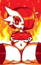 angry annoyed annoyed_expression arms_behind_back belly belly_button croptop fire flame flaming_eyes gardevoir generation_3_pokemon lips lipstick long_gloves looking_at_viewer makeup navel panties pokemon pokemon_(species) presenting presenting_pussy presenting_vagina red_clothing red_eyes red_panties revealing_clothes skull stockings storm_yyyy