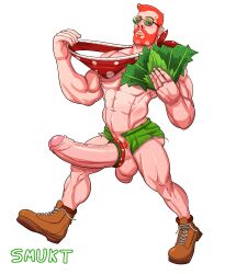 1boy abs artist_name balls ballsack bandana beard boner boots booty_shorts cock_ring erection facial_hair folding_fan foreskin ginger_hair huge_cock human humanization humanized intact large_penis leaves male male_nipples male_only male_pubic_hair mario_(series) muscles muscular_arms muscular_calves muscular_male muscular_thighs mustache orange_hair partially_retracted_foreskin pecs penis penis_out piranha_plant piranha_plant_(cosplay) ripped_shorts scrotum smooth_skinned_male smukt solo sunglasses testicles unbuttoned_shorts uncut unzipped_shorts veiny_penis