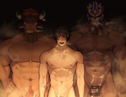 3boys abs after_sex animal_humanoid arima_bn armor balls bara beard big_balls big_dom_small_sub big_pecs big_penis blush bodily_fluids bovid bovid_humanoid bovine bovine_ears bovine_humanoid breath brown_hair cattle_humanoid cum cum_on_body cum_on_chest cum_on_penis dark_body dark_skin dominant dominant_humanoid dominant_male ear_piercing ear_ring ejaculation facial_hair gay genital_fluids genitals grin group hair headgear headgear_only helmet helmet_only horn human human_on_humanoid humanoid interspecies larger_humanoid larger_male lifewonders male male/male male_only mammal mammal_humanoid muscular muscular_human muscular_humanoid muscular_male musk navel nipples nude pecs penis piercing protagonist_(tokyo_afterschool_summoners) protagonist_4_(tokyo_afterschool_summoners) pubes red_hair ring_piercing shiva_(tokyo_afterschool_summoners) size_difference smaller_human smaller_male smile submissive submissive_human submissive_male sweat tokyo_afterschool_summoners trio wakan_tanka yaoi