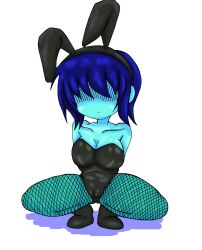 1girls 2020s 2021 black_bunny_ears black_bunnysuit blue_body blue_skin breasts bunny_ears bunny_ears_headband bunnysuit deltarune female female_human female_only fishnet_legwear gopindon hair_over_eyes human human_only kris_(dark_world_form) kris_(deltarune) kris_female_(deltarune) solo solo_female squatting undertale_(series) white_background