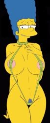 biting_lip blue_hair breasts croc_(artist) erotic_costume female marge_simpson milf seducing seduction seductive seductive_eyes seductive_gaze seductive_look seductive_mouth seductive_pose seductive_smile semi_nude the_simpsons yellow_body yellow_skin