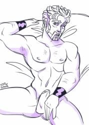 1boy erection gdilf jojo's_bizarre_adventure joseph_joestar male male_only mature_male monochrome nsfwshark nude_male old_joseph older_male one_eye_closed solo stardust_crusaders