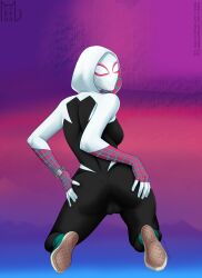 1girls 2023 2d artist_logo artist_name artist_signature female female_only gwen_stacy marvel mask masked masked_female solo spider-gwen spider-man_(series) tyrana