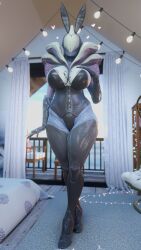 1girls 3d big_breasts blender blush breasts bunny_ears bunnysuit cleavage curvy curvy_figure female female_only guidugalle guimontag humanoid large_breasts nipples playboy_bunny saryn_(warframe) solo solo_female strapless_leotard voluptuous warframe