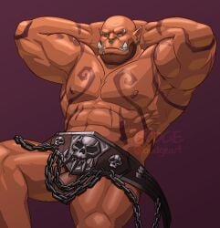 abs blizzard_entertainment budgeart dark-skinned_male dark_skin ear_piercing eyebrow_piercing facial_piercing garrosh_hellscream hi_res humanoid male male_only muscular muscular_humanoid muscular_male nipples nose_piercing orc orc_male pecs piercing solo tattoo warcraft