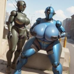 ada_(fallout) ai_generated assaultron bethesda_softworks breasts fallout fallout_4 female gynoid huge_breasts outdoors robot robot_girl robot_humanoid sitting stable_diffusion