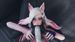 9_tails ahri cock_worship crossover fellatio female fingering fingers_in_mouth fox_ears huge_cock imminent_sex k/da_ahri k/da_all_out_ahri k/da_all_out_series k/da_series large_penis league_of_legends mehlabs monster nine_tailed_fox outlast penis vastaya walrider