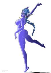 1girls arm_up barefoot big_ass big_breasts blizzard_entertainment blue_hair blue_tattoo braid braided_hair braided_ponytail breasts closed_eyes curvy curvy_female curvy_figure dat_ass earrings face_tattoo feet female_focus female_only flower flower_earrings flower_in_hair glasses jewelry large_breasts leg_up long_legs night_elf nipple_piercing nipple_rings nipples one_leg original_character piercing pose posing purple-skinned_female purple_skin serrah sideboob solo solo_female solo_focus standing_on_one_leg standing_on_tip_toes taller_girl tiptoes tofuyah warcraft white_background world_of_warcraft