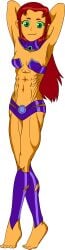 1girls abdomental abs accurate_art_style athletic_female barefoot belly_button dc fit_female green_eyes green_sclera muscular_arms muscular_female muscular_legs navel red_hair sandspire six_pack small_breasts smiling_at_viewer starfire teen_titans