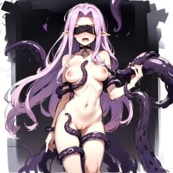 1girls 2024 ai_generated blindfold blush breasts choker elf_ears fate_(series) female female_focus female_only kxy long_hair medusa_(fate) naked nude purple_hair pussy standing tentacle tentacle_grab tentacles