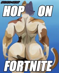 1boy ass big_ass big_butt black_fur bold_text cat_ears cat_tail fat_ass fortnite funny gay gay_anal humor isolatedartest large_ass male male_only meme meowscles_(fortnite) multicolored_fur muscles muscular muscular_male orange_fur shitpost solo solo_focus solo_male text thick_thighs thighs white_body white_fur white_text wide_hips