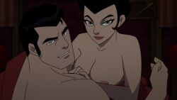 batman:_gotham_by_gaslight batman_(series) big_breasts breasts bruce_wayne dc_comics dcuaom edit female looking_at_viewer male nipples screenshot_edit selina_kyle sex