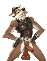 2024 anthro athletic athletic_anthro athletic_male balls belt big_balls big_penis bite biting_own_tongue blep bottomless bottomless_anthro bottomless_male canid canine canis clothed clothing cute_expression cute_eyes epic_games erection fingerless_gloves foreskin fortnite fritzbonn fur gay genitals gloves hands_on_hips handwear hat headgear headwear hi_res humanoid_genitalia humanoid_penis looking_at_viewer male mammal penis pose pubes saggy_balls self_bite simple_background smile solo standing teeth tongue tongue_bite tongue_out topwear tuft vest wendell_(fortnite) white_background wolf