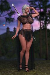 1girls 3d abs areolae armwear ass big_ass big_breasts breasts ciri female female_focus female_only fit fit_female green_eyes high_heels leggings legwear light-skinned_female light_skin muscular muscular_female necklace partially_clothed partially_clothed_female scar scar_on_face tattoo tb25 the_witcher_(series) the_witcher_3:_wild_hunt thick_thighs thighs white_body white_hair white_skin
