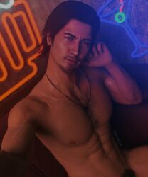 1boy 1human 3d 3d_model abs akiyama_shun black_hair brown_eyes erect_nipples hairy_chest handsome male male_focus male_only male_pov masculine muscular muscular_male pecs ryuu_ga_gotoku solo solo_male yakuza_(series)