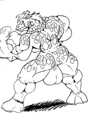 2008 anthro ass back_muscles balls big_balls big_muscles biped flexing_bicep genitals giraffe giraffid hooves horn huge_balls huge_biceps huge_muscles kcgiraffe line_art looking_at_viewer looking_back looking_back_at_viewer male mammal monochrome muscular muscular_anthro muscular_male muscular_thighs ossicone rear_view solo standing unknownwolf