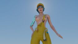 almost_naked almost_nude blue_hair blue_lips breasts breasts_out colored_hair colored_nails comet_(fortnite) female_focus female_only fortnite fortnite:_battle_royale lipstick painted_lips partially_clothed perete smile smiling smiling_at_viewer solo_female