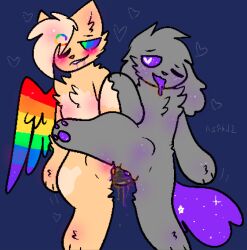 furry furry_only galicky_(kittydogcrystal) gay gay_sex holding_hands kittydogcrystal rainborange_(kittydogcrystal) shared_dildo