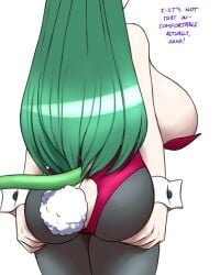 1girls alien anal anal_access anal_only anal_only_panties anal_tail back_boob backless_panties breasts bunny_costume clothing costume cuffs_(clothing) dialogue dryad dryakui elf female female_only furball green_hair hi_res holding_butt humanoid kor'desse legwear leotard nokuri pantyhose rear_view scut_tail sex_toy short_tail side_boob solo tail vine_tail