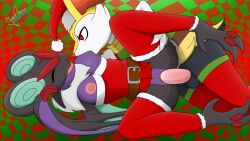 16:9 aaron_akio aaron_the_braixen abstract_background absurd_res anthro braixen breast_play breast_sucking breasts christmas christmas_clothing closed_eyes clothed clothed_sex clothing duo exposed_breasts female female_penetrated generation_6_pokemon hi_res holidays looking_pleasured lying male male/female male_penetrating nintendo noivern on_side penetration pokémon_(species) pokemon pokemon_(species) red_eyes sex sucking vaginal_penetration whygenamoon widescreen