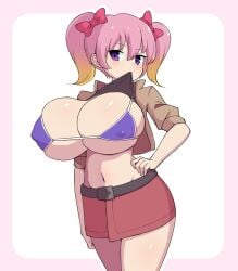 1girls beltskirt bra busty female_only flashing flashing_breasts glitch_productions huge_breasts large_breasts north_fighter pink_hair punk purple_bra round_breasts saiko_bichitaru_(smg4) smg4 yandere