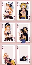 1boy 1boy1girl 1girls black_hair bra breasts card) color_colored cunnilingus eating_out eating_pussy female female/male king king_of_hearts king_of_hearts_(card) king_of_hearts_(playing leggings male male/female monkey_d_luffy nami nami_(one nami_(one_piece) obscured_penetration obscured_sex one_piece oral oral_sex orange_hair panels piece) pirate pirate_hat pirate_outfit playing_card post-timeskip queen queen_of_hearts queen_of_hearts_(card) queen_of_hearts_(playing scar sex sword zantinaa
