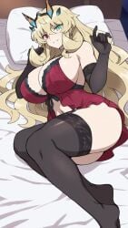ai_generated babydoll barghest_(fate) barghest_(gawain)_(fate) bed bedroom blonde_hair fate/grand_order fate_(series) heterochromia lingerie solo_female
