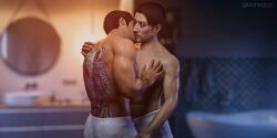 3d 3d_model closed_eyes gay gay_kissing gay_sex irezumi kiryu_kazuma like_a_dragon_(series) mahtsazizi majima_goro male male_only no_visible_genitalia parted_lips passionate passionate_kiss rgg_studio romantic romantic_ambiance ryuu_ga_gotoku scar_on_face sega sensual steamy tattoo tattooed_male topless towel_around_waist towel_wrap twitter twitter_username yakuza yakuza_(series) yaoi