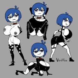 1girls big_breasts breasts collar female goth latex pussy tiddy_(megabippy) toon void_aloe white_body