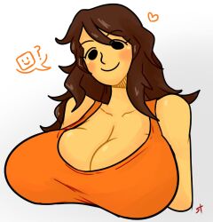 1girls alternate_breast_size big_breasts blush breasts_bigger_than_head cleavage closed_mouth closed_smile clothing collarbone dummy_girl_(mii) female female_only huge_breasts large_breasts looking_at_viewer mii mob_face orange_clothing silenttandem smiling smiling_at_viewer solo tagme white_background