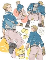 anus ass big_ass big_butt blonde_hair bubble_ass bubble_butt jujutsu_kaisen kento_nanami male male_only motofuyusso pants ripped_clothing ripped_pants squatting underwear