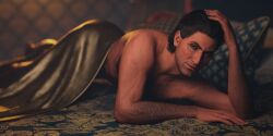 1boy 3d 3d_model baldur's_gate baldur's_gate_3 brown_hair demon demon_humanoid devil dungeons_and_dragons human_form in_bed indoors mahtsazizi male male_focus male_only male_pov masculine raphael_(baldur's_gate) seductive seductive_eyes seductive_look solo spoilers_in_tags