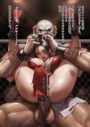 1girls bleeding blood blood_on_face breasts brown_hair bruise bruise_on_face clown cock_ring defeat elleciel.eud erection fatal_fury feet_up female folded grabbing_another's_hair hair_ribbon hi_res high_ponytail highres huge_cock imminent_penetration injury king_of_fighters large_breasts large_testicles long_hair mai_shiranui male muscular muscular_male nipple_slip nipples nosebleed open_mouth penis ponytail precum ribbon ryona spiked_penis straight testicles torn_clothes translation_request veins veiny_penis