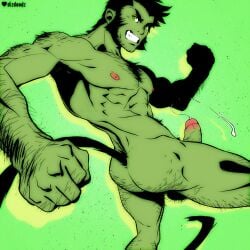 balls beast_boy beast_boy_(young_justice) body_hair boner cum dc dc_comics dizdoodz erection garfield_logan green_body green_skin male male_only masculine muscular nude penis pointy_ears solo solo_male tail teen_titans young_justice