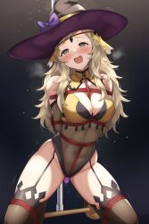 1girls ai_generated blonde_hair bondage bound breasts female_only fire_emblem fire_emblem_fates kneeling large_breasts open_mouth ophelia_(fire_emblem) pole tied_up tiques vibrator witch_hat