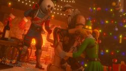 2boys 2girls black_hair blowjob choker christmas christmas_outfit christmas_present christmas_tree cum cum_in_mouth earrings epic_games fellatio forced_oral fortnite hand_on_penis have_you_completed_your_winterfest_quests_for_additional_xp helsie_(fortnite) holding_hands holding_head light-skinned_female light-skinned_male lingerie muscular muscular_male older_male oral sgt_winter_(fortnite) slushy_soldier_(fortnite) snowbell_(fortnite) tattoo the_qbd underwear weapon white_hair winterfest yellow_hair