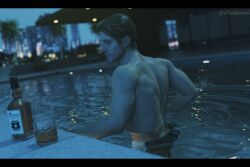 1boy 3d 3d_model alcoholic_drink city cityscape mahtsazizi male male_focus male_only male_pov muscular naughty_dog night nighttime nonsexual pool rafe_adler shirtless shirtless_male solo solo_male swimming_pool swimming_trunks uncharted uncharted_4 wet wet_body whiskey whiskey_glass